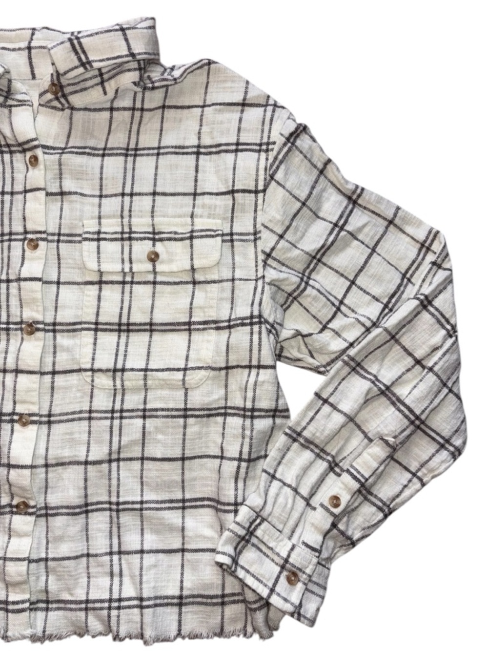 Lucky Brand Raw Edge Cropped Button Down Shirt - Picture 8 of 13